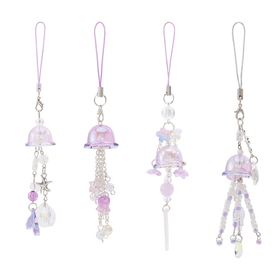 4 Pcs 4 Style Purple Phone Charm Jellyfish Pendant Phone Straps Lanyard Cellphone Chain Accessories for Camera Keyring Wallet