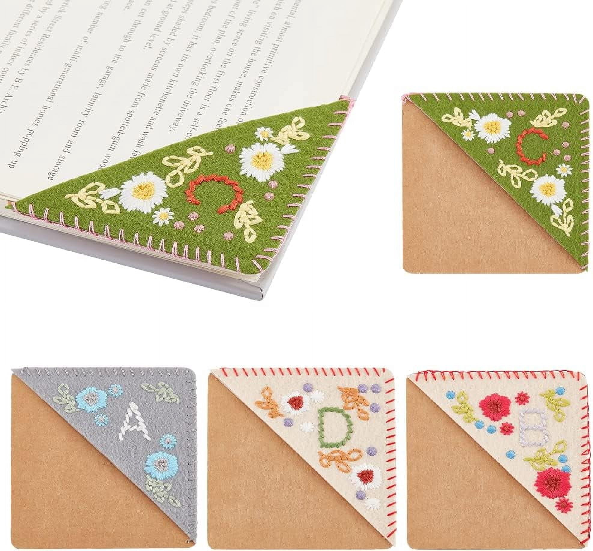 4 Pcs 4 Styles Embroidered Corner Bookmarks Personalized Hand ...