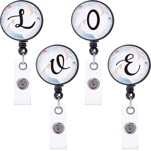 4 Pcs 4 Styles Plastic Retractable Badge Reel Card Holders with Platinum Snap Buttons ID Badge Holder Retractable for Nurses Flat Round DIY