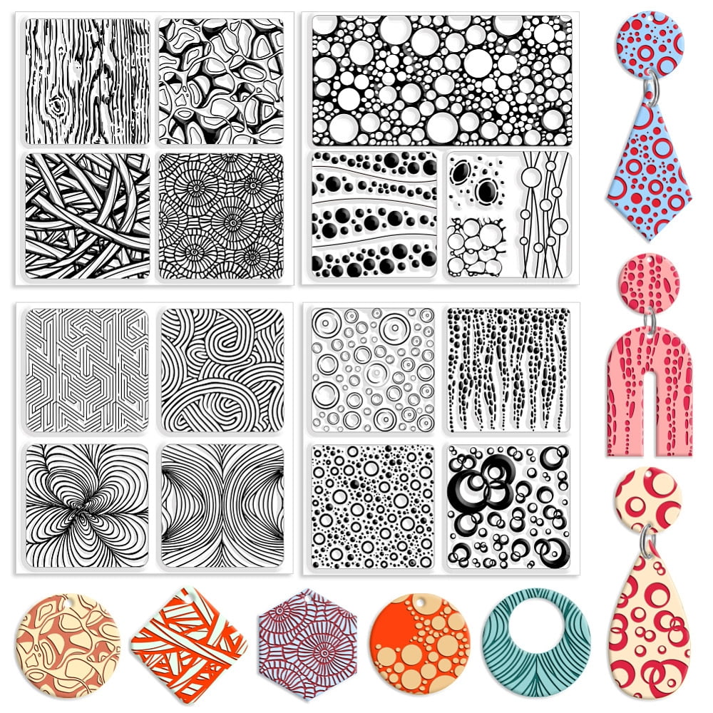 4 Pcs 4 Styles Polymer Clay Texture Sheets Geometric Texture Silicone ...