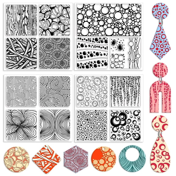 4 Pcs 4 Styles Polymer Clay Texture Sheets Geometric Texture Silicone Texture Stamp Clay Texture Mat Modeling Pattern Pad Texture SheetsDIY