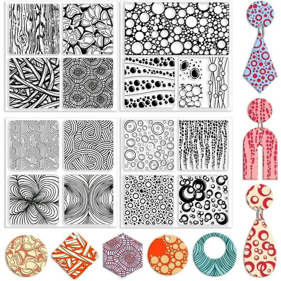 4 Pcs 4 Styles Polymer Clay Texture Sheets Geometric Texture Silicone Texture Stamp Clay Texture Mat Modeling Pattern Pad Texture Sheets