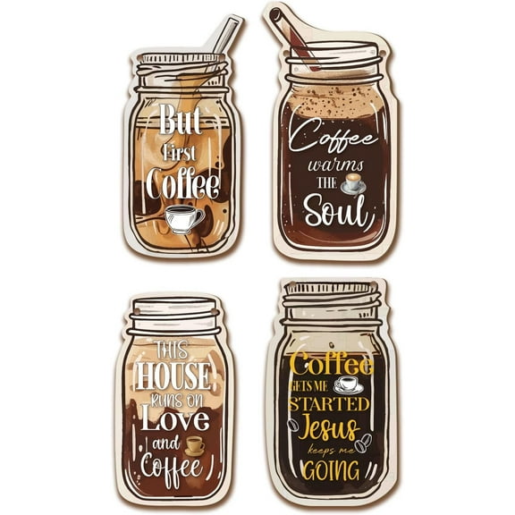 4 Pcs 4 Styles Wood Coffee Signs Jar Wall Hanging Plaque Farmhouse Coffee Decor Farmhouse Coffee Bar Signs Coffee Shop Signs DIY