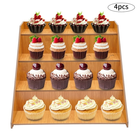 Shangmakel Shangmakel 4 Pcs 4-Tier Retail Display Rack - Wooden Cupcake Stand Rustic Wood Tabletop Stand, Cupcake Dessert Stand Holder Step Storage Organizer Shelf