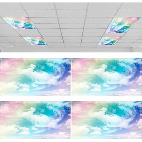4 Pcs 4 x 2 Feet Fluorescent Light Covers for Ceiling Lights Classroom Office Magnetic Filters Diffusers for Reducing Harsh Glare Flicker Home Decorations (Pink Sunset)