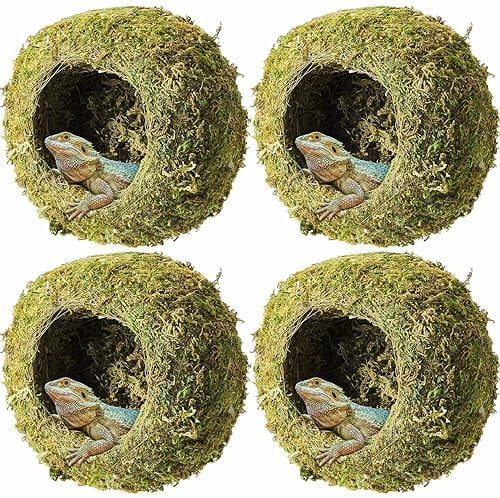 4 Pcs 4 x 4 x 3 Inch Mossy Cave Hide Green Reptile Mossy Hideout ...