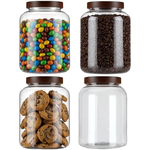 4 Pcs 40 FL OZ (1200ml) Plastic Storage Jars with Airtight Wooden Lid Large Clear Food Storage Container Canister for Sugar, Tea, Spices, Coffee, Bean, Candy, Cookies, Kitchen