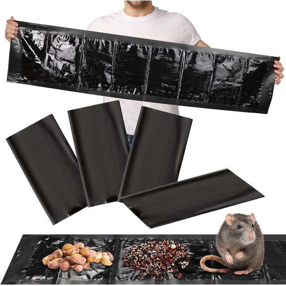 4 Pcs 47 Inch Ultra Large Sticky Mouse Glue Traps Sticky Rat Trap that Work for Rats Roaches Rodents Heavy Duty Pre Baited Mats Indoor Outdoor Catch Pest (Black)