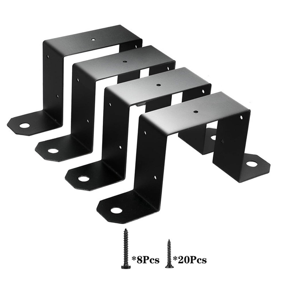 4 Pcs 4x4 Strap Post Ties | Heavy Duty Fence Post Brackets with Black Powder Coated | 4"x4" Post Brackets for Wood Post Beam and Gazebo Mounting Brackets