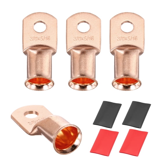 4 Pcs 5/16" Stud 3/0Awg Battery Cable End with 4 pcs 3:1 Heat Shrink