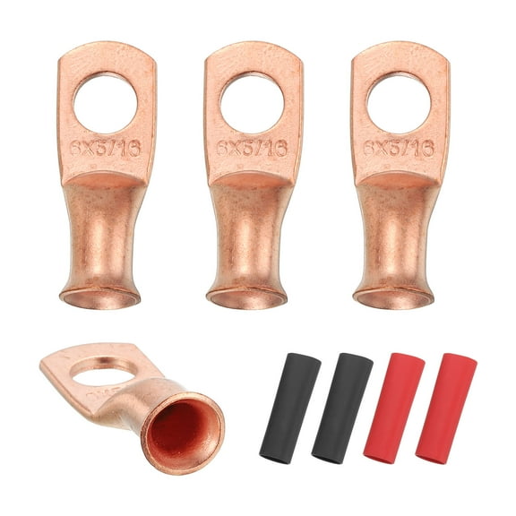 4 Pcs 5/16" Stud 6AWG Battery Cable End with 4pcs 2:1 Heat Shrink, Gold
