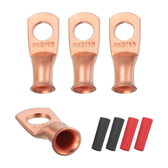 4 Pcs 5/16" Stud 6AWG Battery Cable End with 4pcs 3:1 Heat Shrink, Gold