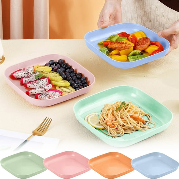 4 Pcs 5.5 Inch Lightweight Wheat Straw Plates, Unbreakable Dinner Plate, Anti-fallen, Reusable Dinnerware Sets,Green