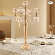 4 Pcs 5 Arm Crystal Candelabra Centerpieces Gold Candle Holder Freestanding