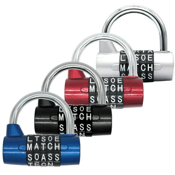 4 Pcs 5-Letter U-Type Combination Locks for Gym Lockers, Secure and Quality, Available in Black, Red, Blue, and Silver, Adjustable Code, Rust-Resistant, Ideal for Gyms, Schools, and More