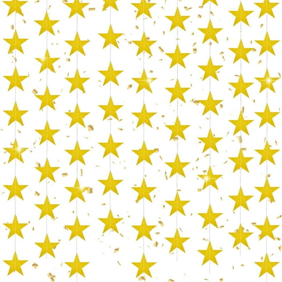 4 Pcs 52 Feet Gold Glitter Star Paper Garland,Bexikou Double Side Star Hanging Decorations,Sparking Twinkle Star Garland for Birthday Wedding Engagement Baby Shower Christmas Holiday Party