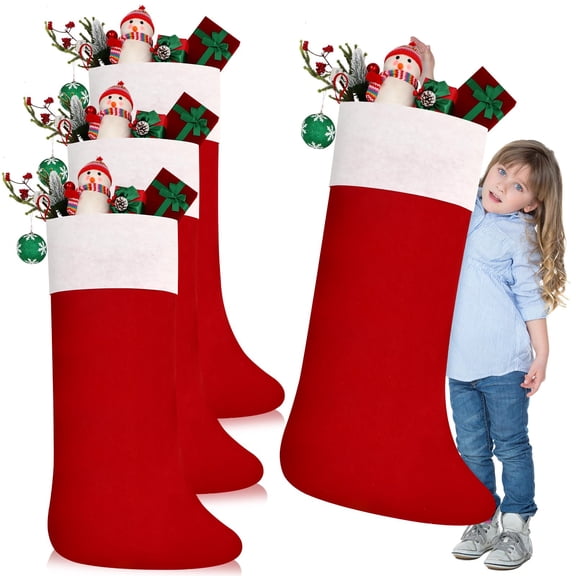 4 Pcs 57 Inch Christmas Jumbo Felt Stocking for Xmas Fireplace, Tree Hanging