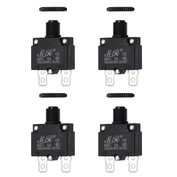 4 Pcs 5Amp 125/250V AC 32V DC Push Button Manual Reset Circuit Breaker,Black
