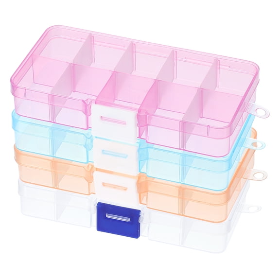 4 Pcs 5x2.4x1 Nail Charm Organizer 10 Grids Craft Box Transparent/Blue/Pink/Orange