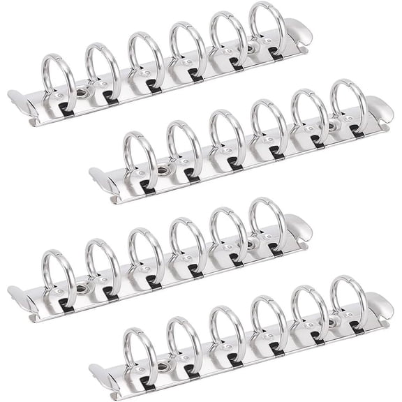 4 Pcs 6 Holes A7 Ring Binder Mechanism Replacement Kit with Screws Stainless Steel Colour Metal Loose-Leaf Binder Mechanism Spine Comb for Loose-Leaf Notebook Binder Planner diy