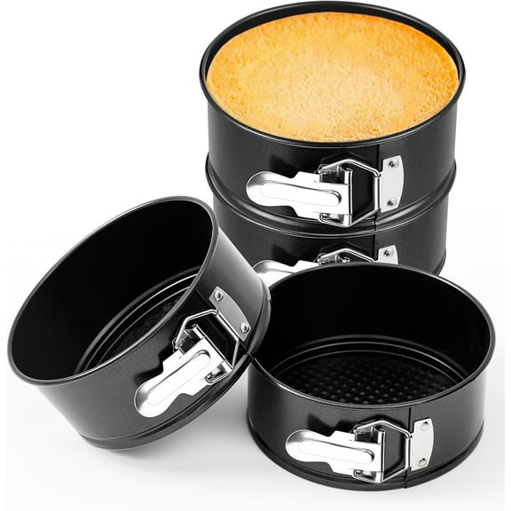 4 Pcs 6 Inch Non Stick Springform Pan with Removable Bottom Carbon Steel Cheesecake Pan Round Springform Cake Mold with Stainless Steel Spring Buckles for Baking Kitchens Restaurant