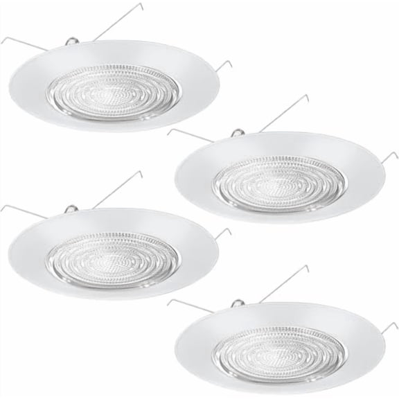 4 Pcs 6 Inch Shower Trim for Recessed Light Cover White Bathroom Light Cover Replacement with Fresnel Glass Lens Waterproof for Wet Locations Ceiling$$Tools