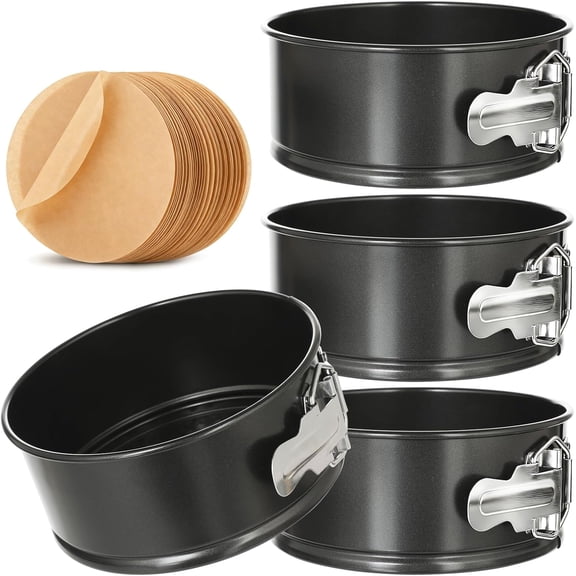 4 Pcs 6 Inch Springform Pan with Removable Bottom Carbon Steel Circle Spring Form Cake Pan Small Non Stick Cheese Cake Pans for Baking Kitchens