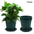 thumbnail image 1 of 4 Pcs 6 inch Plastic Planters with Multiple Drainage Holes and Tray - Plant Pots for All Home Garden Flowers Succulents, Matte Black, 1 of 6