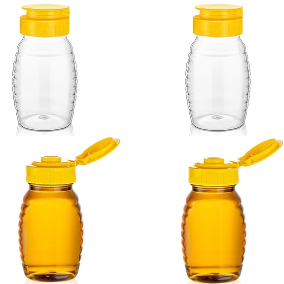 4 Pcs 6 oz Clear Plastic Honey Jar,TGY Empty Honey Bottles with Caps Refillable Containers Leakproof Squeeze Bottle,Squeeze Bottles for Honey Storing and Dispensing