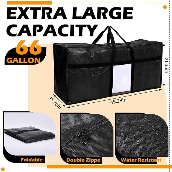 4 Pcs 66 Gallon Christmas Tree Storage Bags with Visible Window Large Artificial 4ft/5ft Christmas Tree Container Box XXL Moving Bags with Handles for Xmas Holiday Decor Organizer(Black)