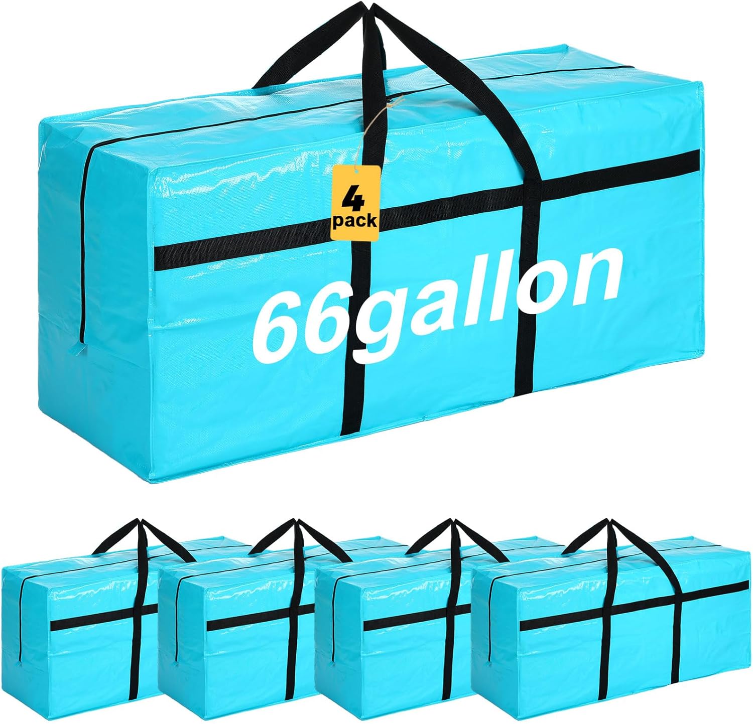 Clysee 4 Pcs 66 Gallon Large Moving Bags - Heavy Duty Zippered Storage Totes With Handles