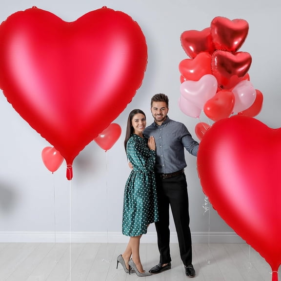 4 Pcs 68.1 x 63 Inch Huge Heart Balloons Romantic Jumbo Large Heart Foil Balloons for Wedding Engagement Anniversary Valentines Day Party Decor Outdoor Indoor (Red)