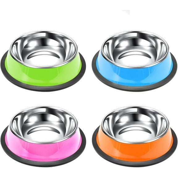 4 Pcs 7/12/30 oz Stainless Steel Dog Bowls Stackable Pet Puppy Dishes Anti Slip Dog Food Bowls for Small, Medium and Large Dogs