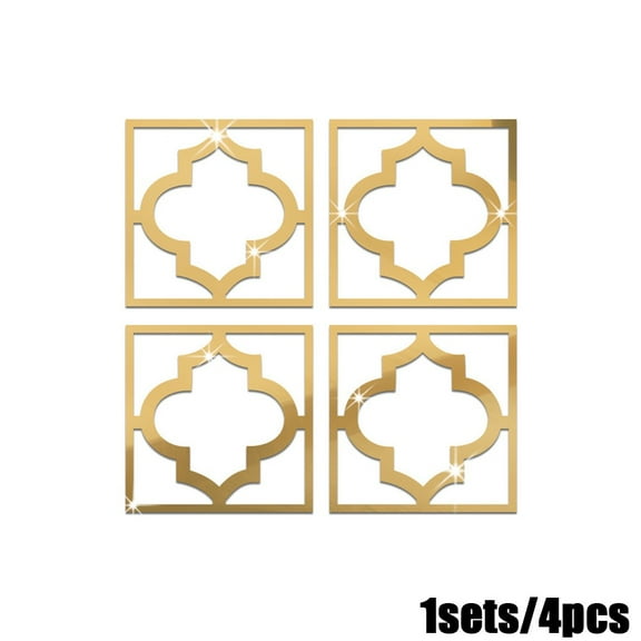 4 Pcs 7.87*7.87 inches PS Board Wall Stickers Living Room TV Cabinet Door Decal Furniture Modification Mirror DIY Art Home Decor (Gold)