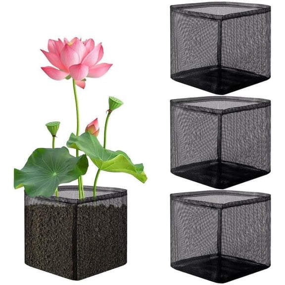 4 Pcs 7" Breathable Black Square Mesh Lily Pots, Reusable Aquatic Pond Planting Bags for Water Garden, Bog Plants, Terrestrial Plants  Flexible & Unbreakable(B)Q