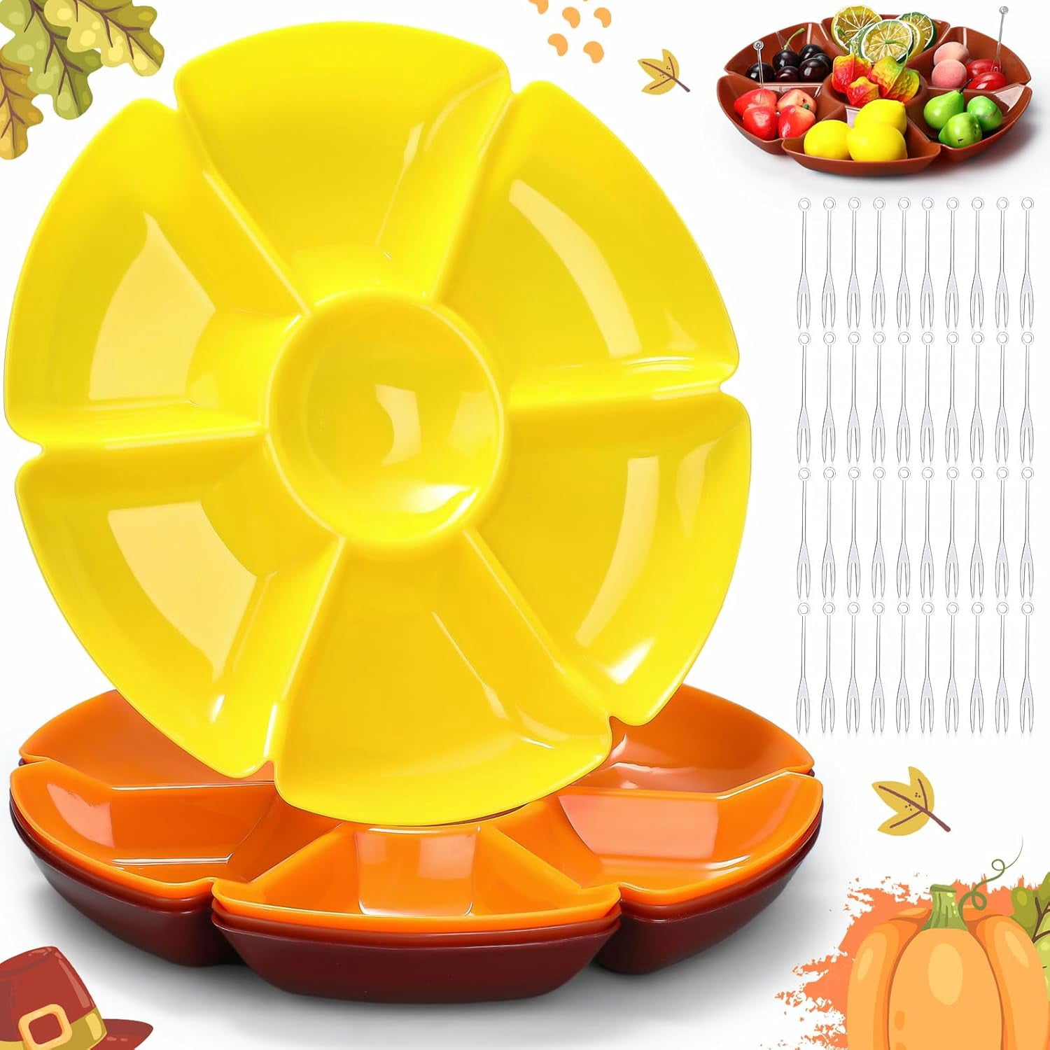 4 Pcs 7 Section Divided Plates for Dip, Thanksgiving Color - Walmart.com