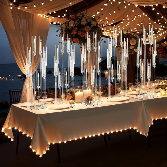 4 Pcs 8 Arms Clear Candelabra Candle Holder for Wedding Decorations,38.5 inches Tall Arcylic Candlesticks Holder with Shade forTable Dinner Party Fireplace Decoration