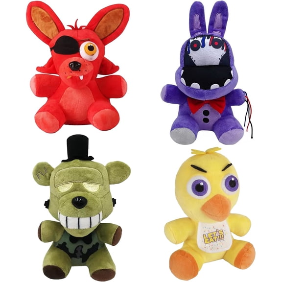 4 Pcs 8 Inch Creepy Horror Cartoon Animal Plush Doll Set, Soft Fluffy Stuffed Collectible Toy, Birthday Holiday Present for Horror Game Fans Children