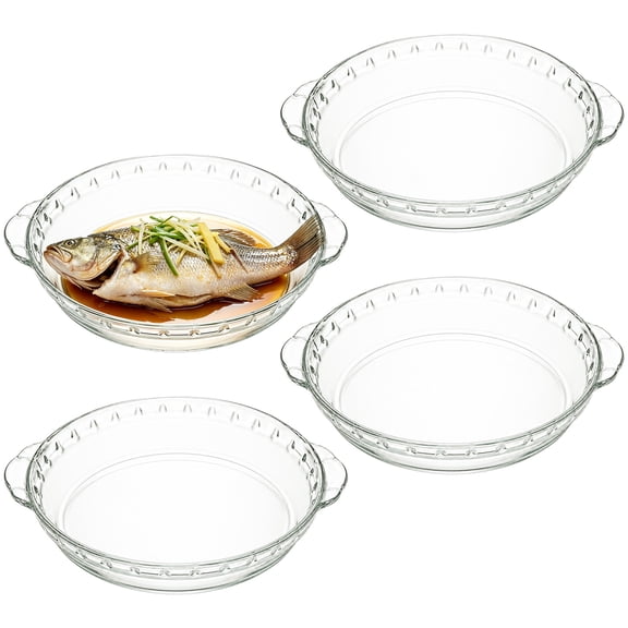 4 Pcs 8 Inch Glass Pie Pans, Clear Round Baking Dishes with Double Handles, Safe for Oven, Microwave, Dishwasher, for Baking, Steaming, Serving Snacks, Salads, Desserts in Home Kitchen