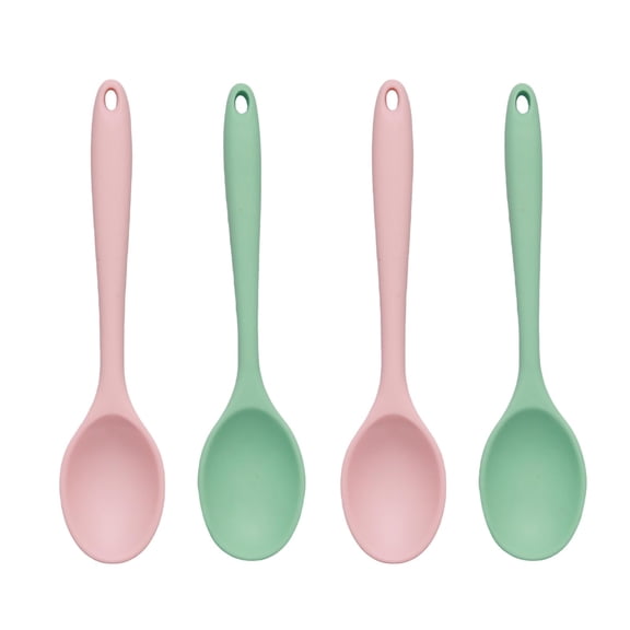 4 Pcs 8 Inch Silicone Spoon Cucharas De Silicona, Para Cocina Mixing Spoons, Cookware Silicone Cooking Spoons Suitable for Cooking Stirring Mixing Tools(Transparent Red, Orange, Purple, Green)