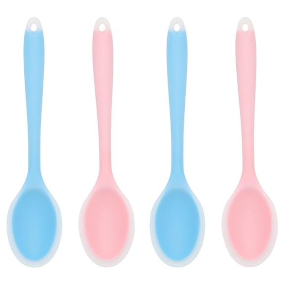4 Pcs 8 Inch Silicone Spoon Cucharas De Silicona, Para Cocina Mixing Spoons, Cookware Silicone Cooking Spoons Suitable for Cooking Stirring Mixing Tools(Transparent Red, Orange, Purple, Green)