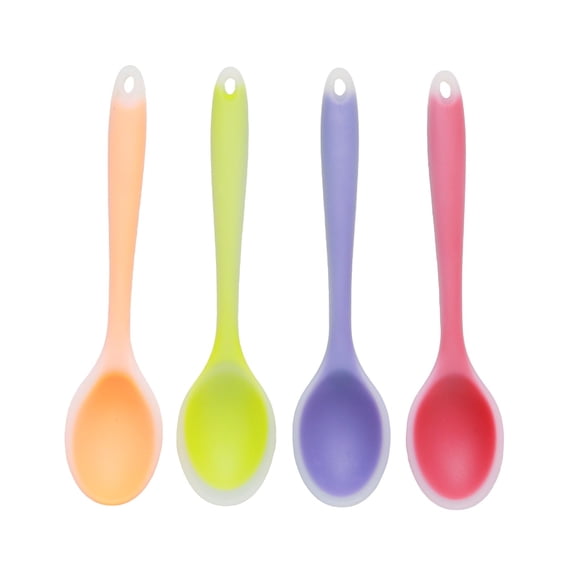 4 Pcs 8 Inch Silicone Spoon Cucharas De Silicona, Para Cocina Mixing Spoons, Cookware Silicone Cooking Spoons Suitable for Cooking Stirring Mixing Tools(Transparent Red, Orange, Purple, Green)