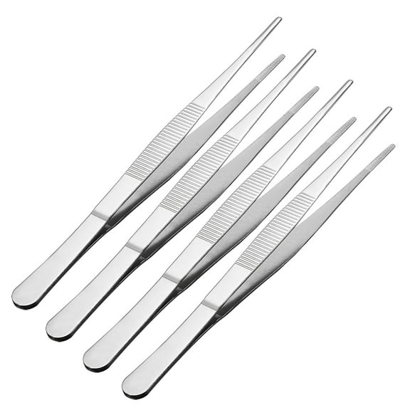 4Pcs 8 inch Stainless Steel Straight Blunt Tweezers Serrated Tip
