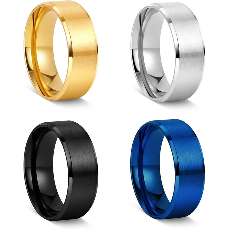 4 Pcs 8 MM Width Mens Rings, Stainless Steel Wedding Bands  display picture 1