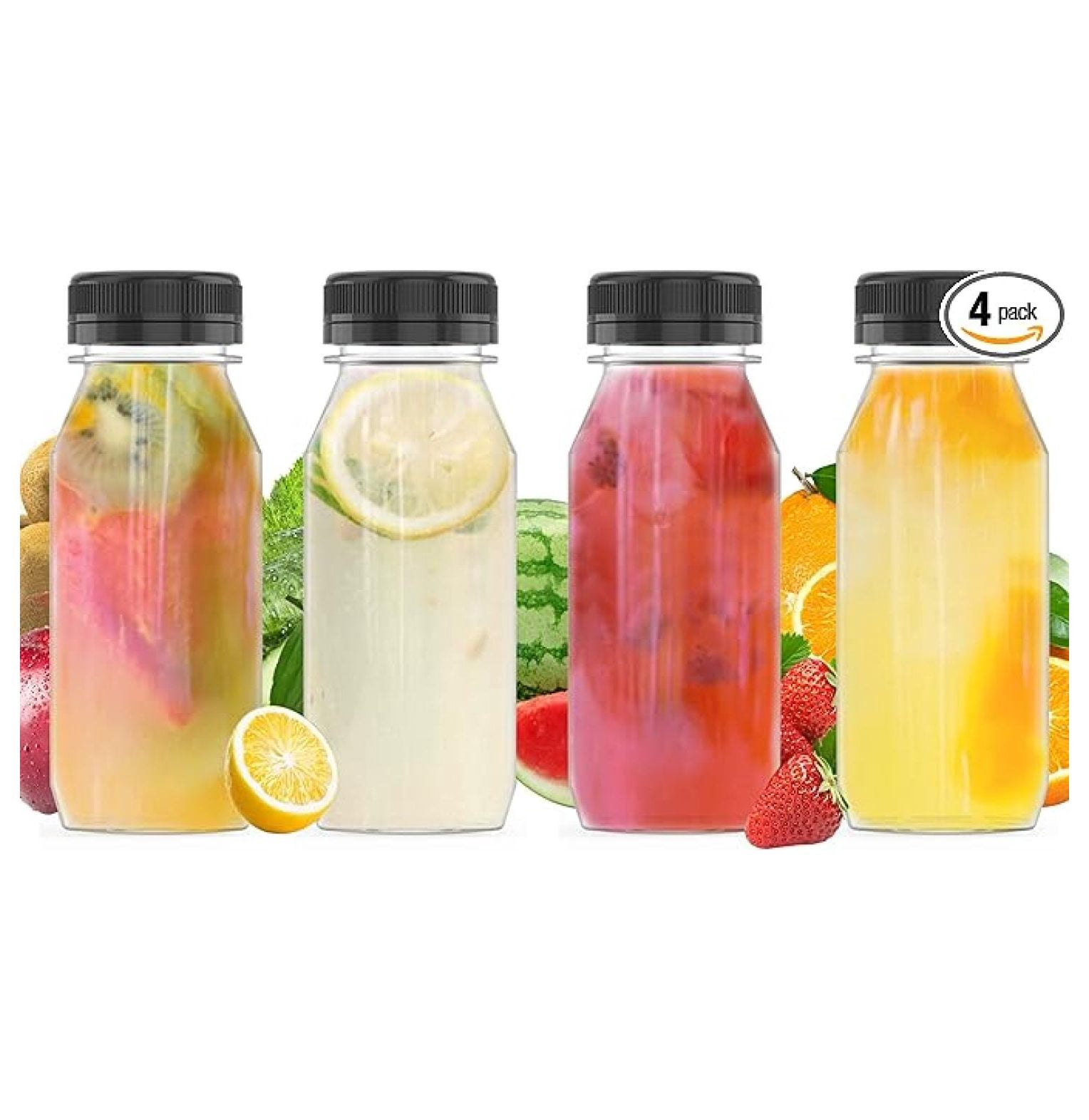 4 Pcs 8 OZ Plastic Juice Bottle , Reusable Transparent Bulk Beverage ...