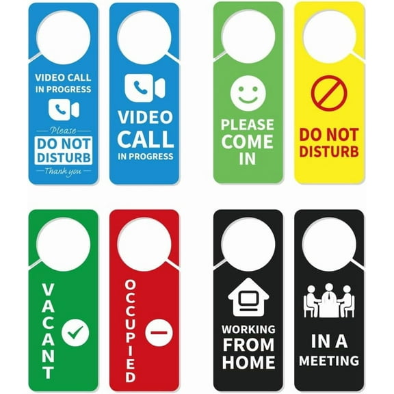 4 Pcs 8 Options Do Not Disturb Door Hanger Sign Funny Style PVC Video Call in Disturb Double Sided Notice Hanger Sign for Home Offices Online Meetings and Classes 9.25x3.54 Inch