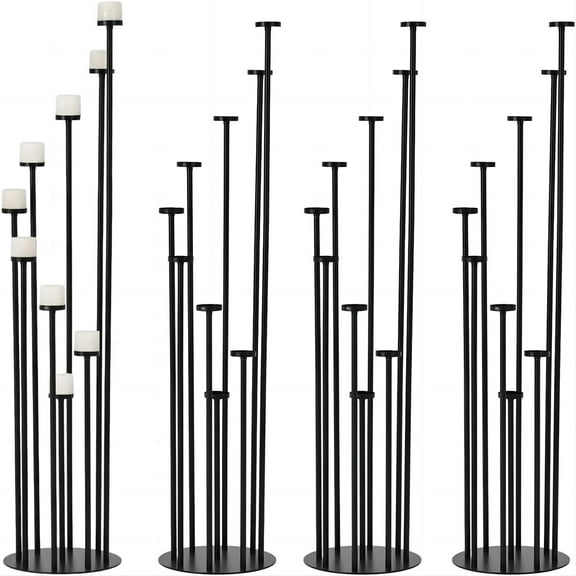 4 Pcs 9 Arm Candle Holders ,Black Metal Candle Stick Holders for Fireplace Decoration Pillar Tealight Candles on Home Derecotion