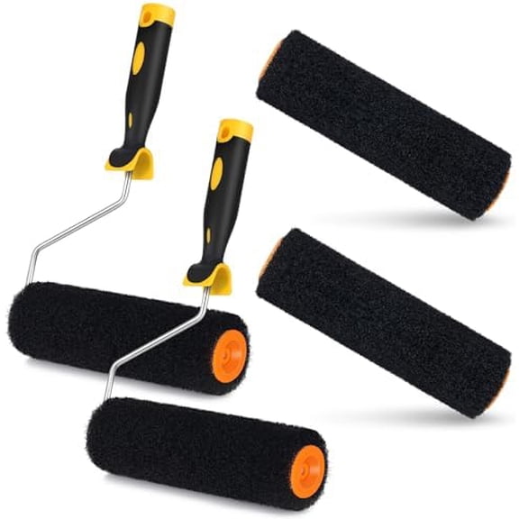 4 Pcs 9 Inch Heavy Duty Drywall Compound Roller Cover with 2 Pcs Paint Frame Drywall Texture Roller Mud Brush for Putty