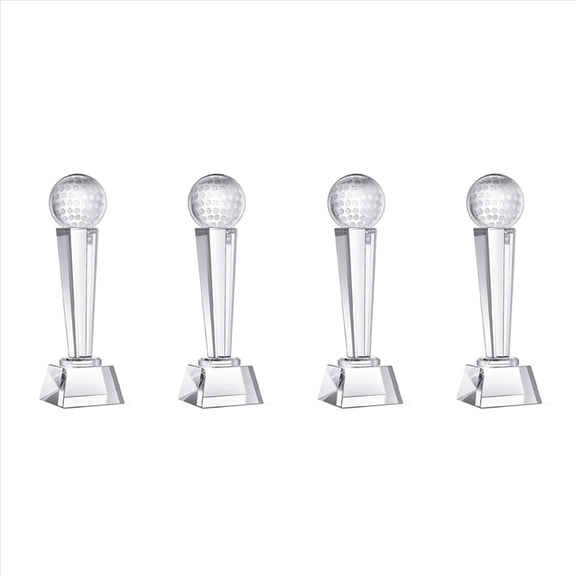 4 Pcs 9 X 2.8 Inch Crystal Glass Golf Trophy for Adults Kids Golf Tournament Table Desktop Decor,4 x golf trophies,Transparent Color