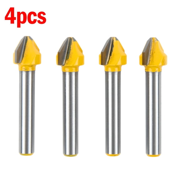 4 Pcs 90 Degree V-Groove Router Bits for CNC, 6mm Shank Carbide Milling Cutter for Wood Acrylic PVC Engraving and Chamfering